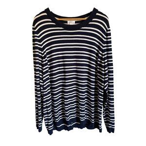 Market & Spruce 2X Navy Blue White Elbow Pads Striped Pullover Sweater Nautical